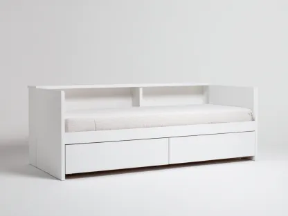 Twin Bed Solid Wood Frame Storage Design 76x40x32 inches - White - Modern Minimalist Style-Cottaupio
