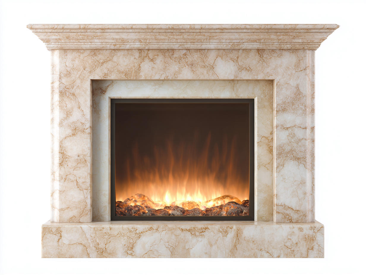 Fireplace built-in stone surround structure 48x14x40 inches beige indoor heating use - classic mantel style-Cottaupio