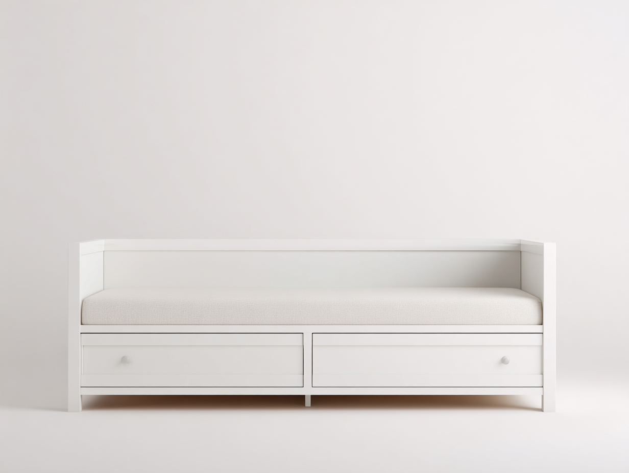 Twin Bed - Wood Frame with Storage 78x41x30 inches - White - Modern Daybed Design-Cottaupio