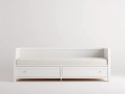 Twin Bed - Wood Frame with Storage 78x41x30 inches - White - Modern Daybed Design-Cottaupio