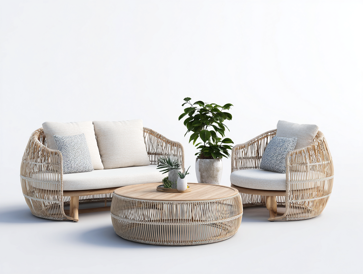 Outdoor Sofa - Rattan Garden Lounge Set with Coffee Table 82x32x30 inches - Natural-Beige - Modern Outdoor Seating Design-Cottaupio