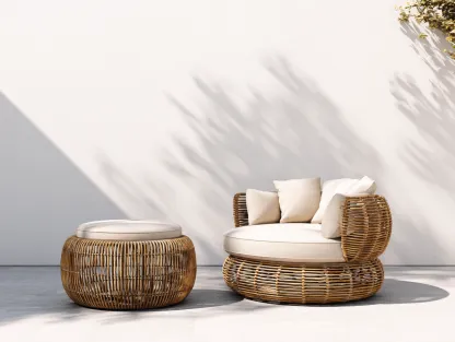 Outdoor Sofa rattan lounge chair set with round table 62x62x28 inches beige outdoor patio use - natural modern design-Cottaupio