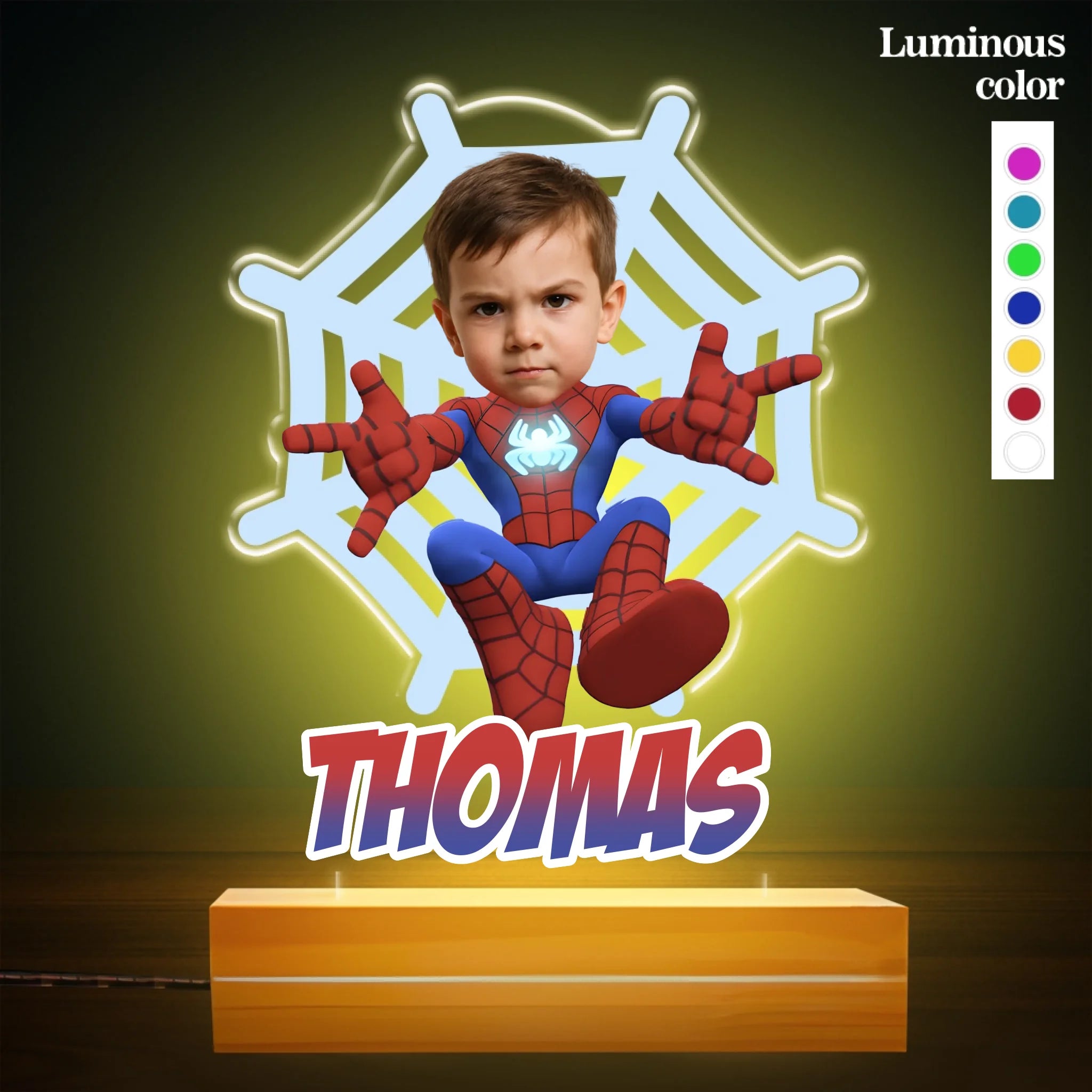 Custom Spider-Man 7 Color Night Light - Personalized Name and Photo Superhero LED Lamp - Gift for Kids Boys Girls
