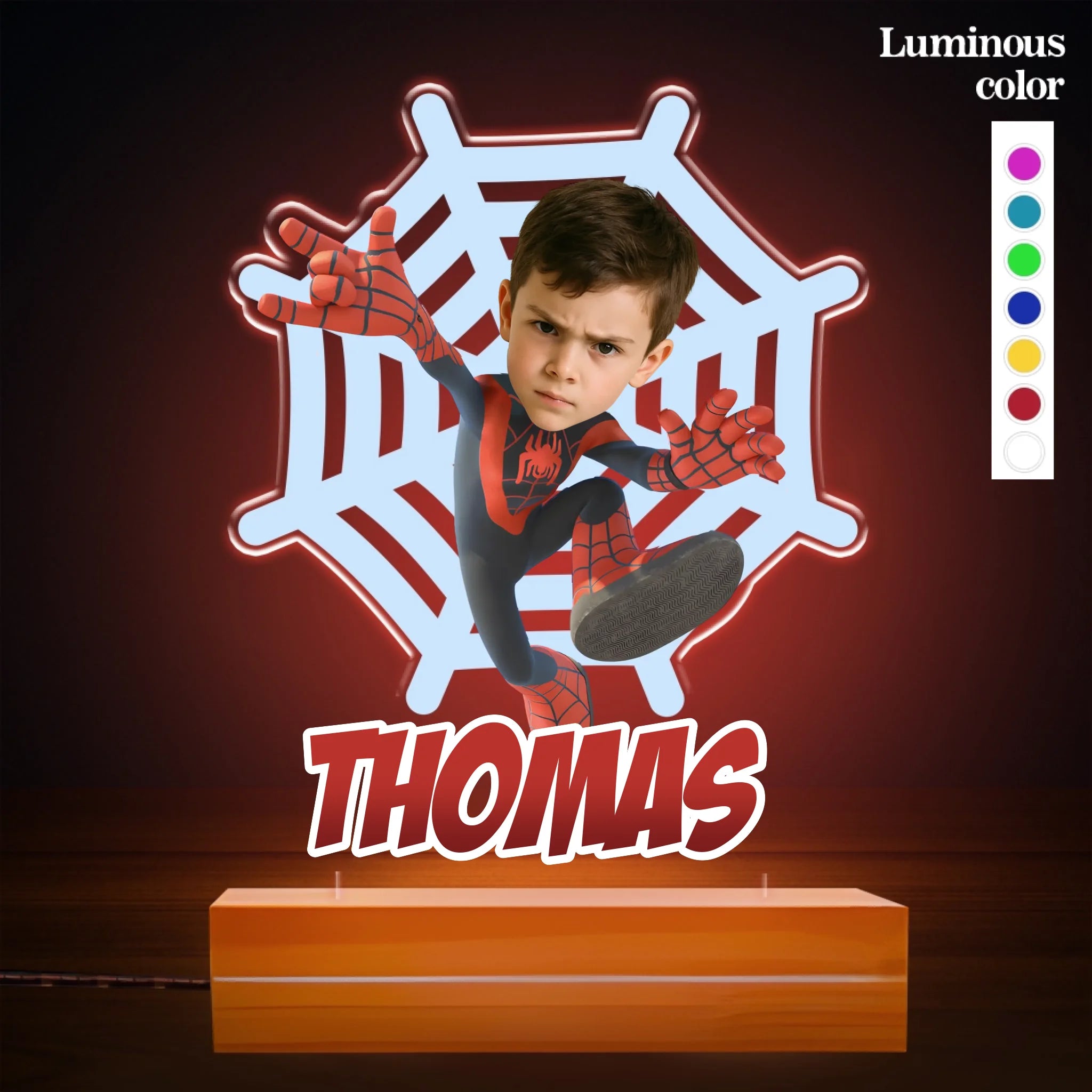Custom Spider-Man 7 Color Night Light - Personalized Name and Photo Superhero LED Lamp - Gift for Kids Boys Girls