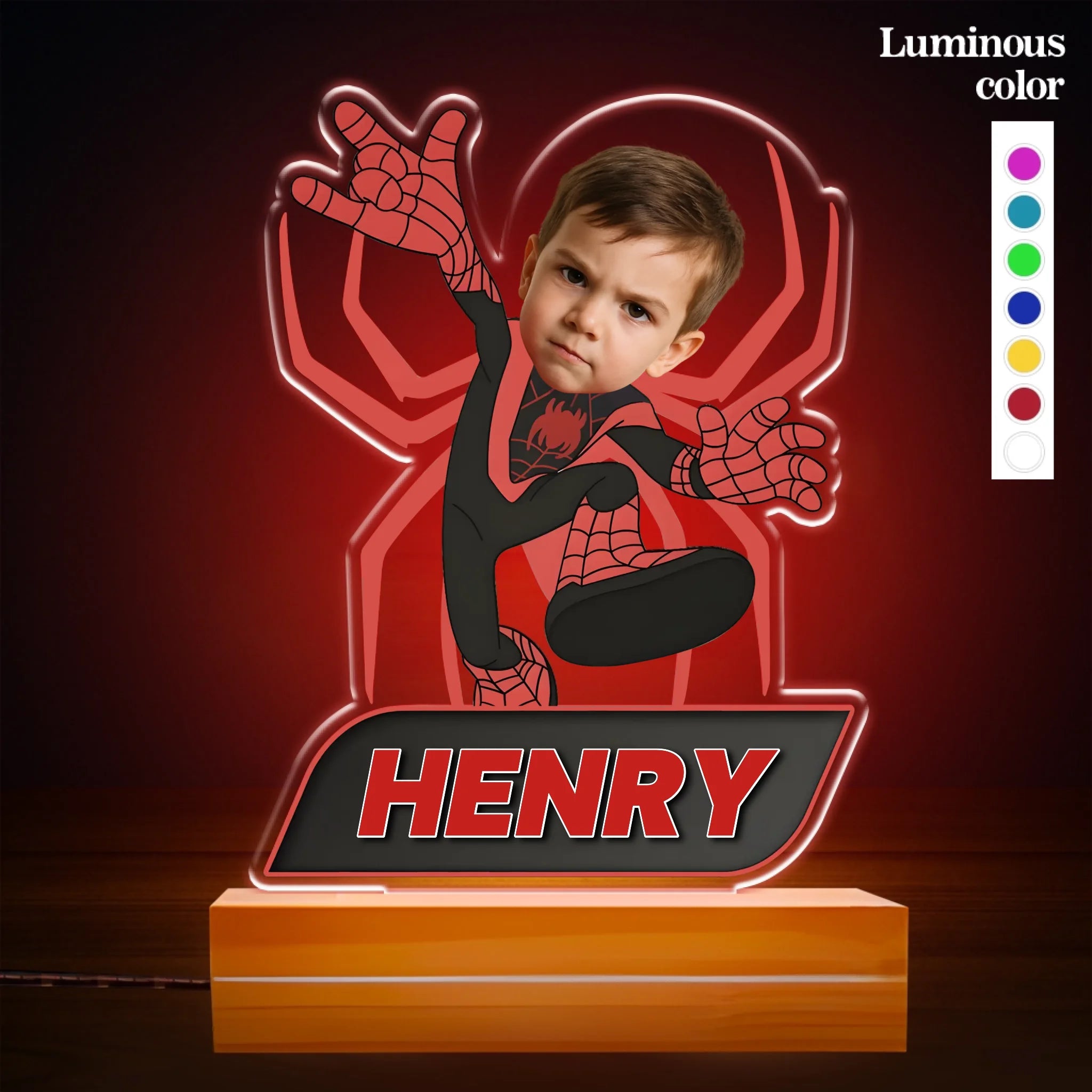 Custom Spider-Man 7 Color Night Light - Personalized Name and Photo Superhero LED Lamp - Gift for Kids Boys Girls