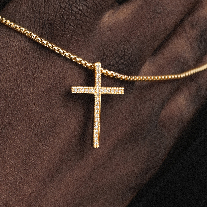 Diamond Small Cross Necklace Men's Zirconia Full Diamond Pendant