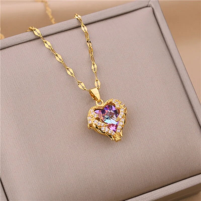 Luxury Zircon Crystal Heart Pendant Necklace For Women