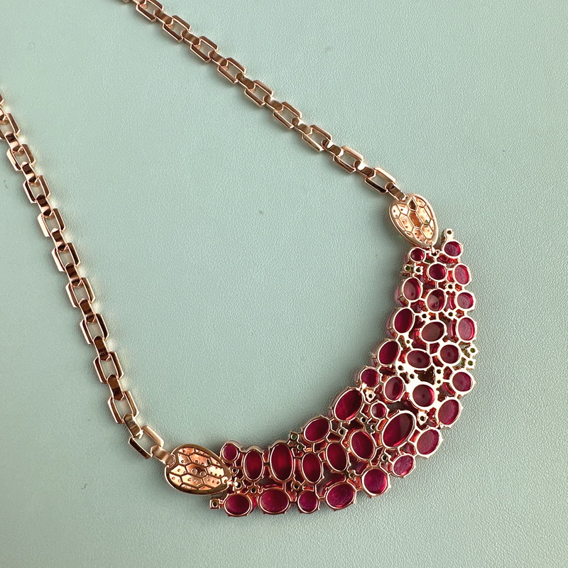 75 Carats Women Lady Inlay Cubic Zircon Red Beads Double Snake Pendant Rose Gold Color Chain