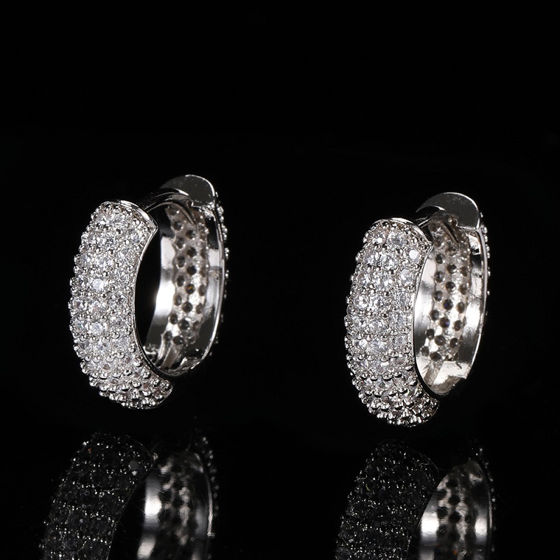 Hip Hop Hoop Style Round Earrings Micropavé Full Zirconia Studs