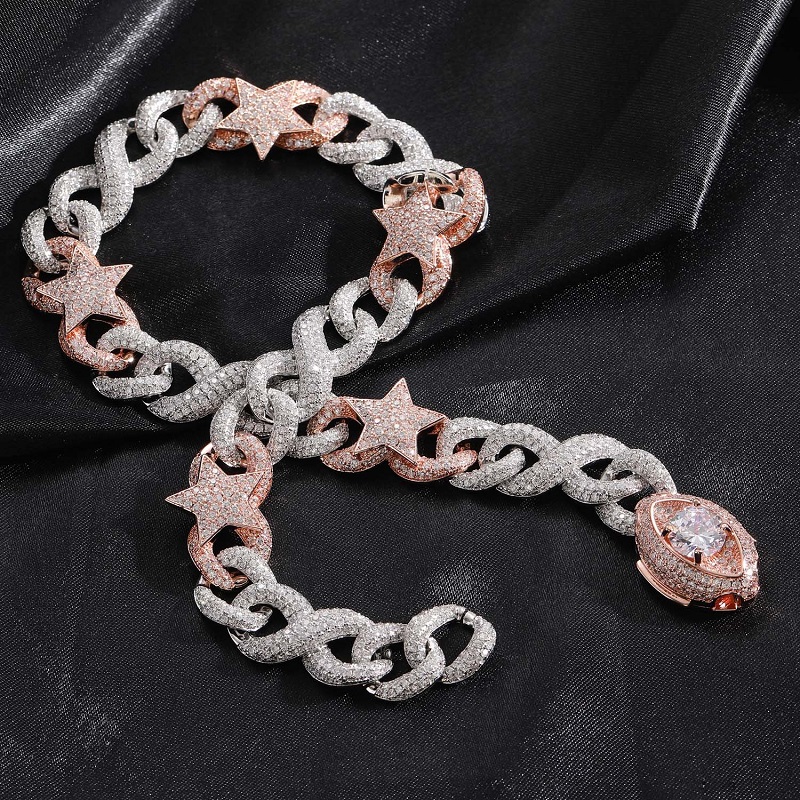 Two Color Pentagram Eyes Buckle Cuban Chain Necklace Copper With Zirconia Vintage Exaggerated Collarbone Chain