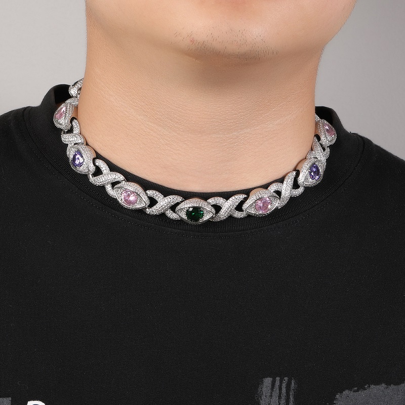 Versatile Exaggerated Silver Infinity Eyes Necklace Men's Fashion Street Necklace