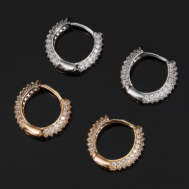 Hip Hop Hoop Style Round Earrings Micropavé Full Zirconia Studs