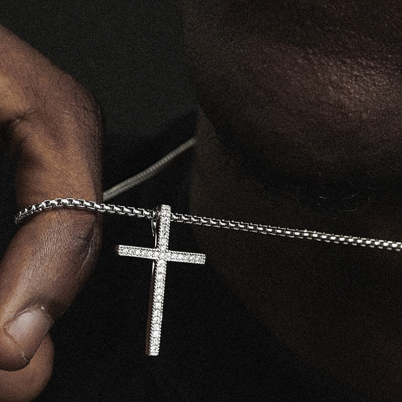 Diamond Small Cross Necklace Men's Zirconia Full Diamond Pendant
