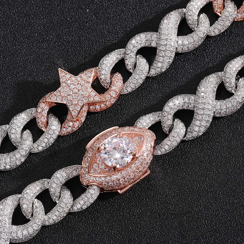 Two Color Pentagram Eyes Buckle Cuban Chain Necklace Copper With Zirconia Vintage Exaggerated Collarbone Chain