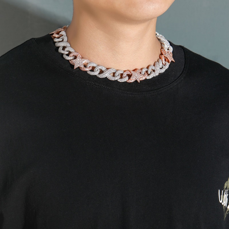 Two Color Pentagram Eyes Buckle Cuban Chain Necklace Copper With Zirconia Vintage Exaggerated Collarbone Chain