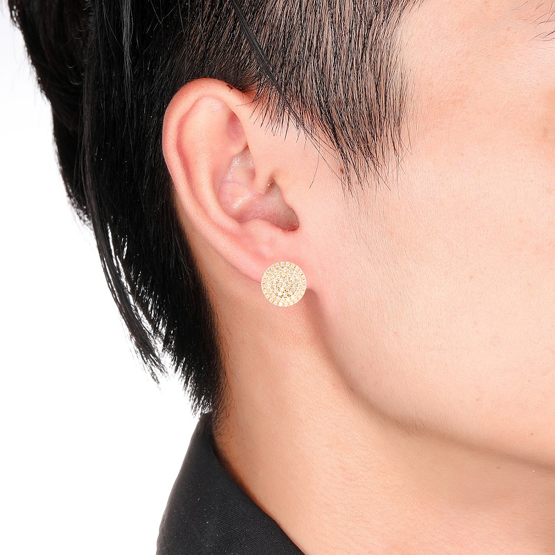 Hip Hop Earrings Microset Full Diamond Zirconia Double Layer Round Stud Earrings