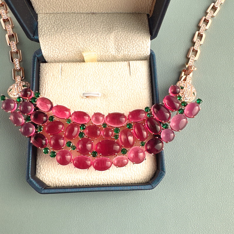 75 Carats Women Lady Inlay Cubic Zircon Red Beads Double Snake Pendant Rose Gold Color Chain