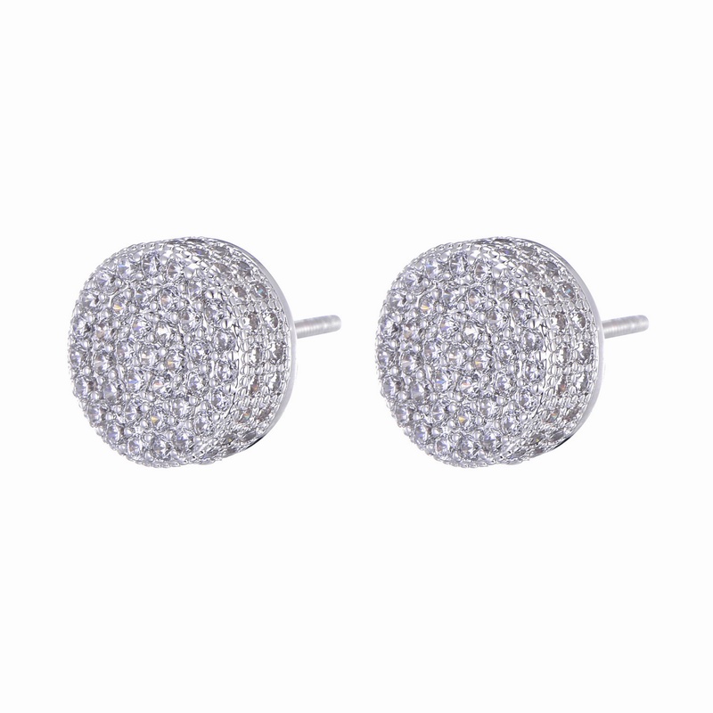 Hip Hop Earrings Microset Full Diamond Zirconia Double Layer Round Stud Earrings