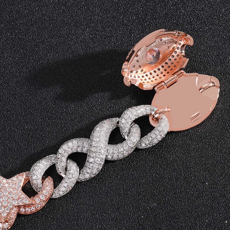 Two Color Pentagram Eyes Buckle Cuban Chain Necklace Copper With Zirconia Vintage Exaggerated Collarbone Chain