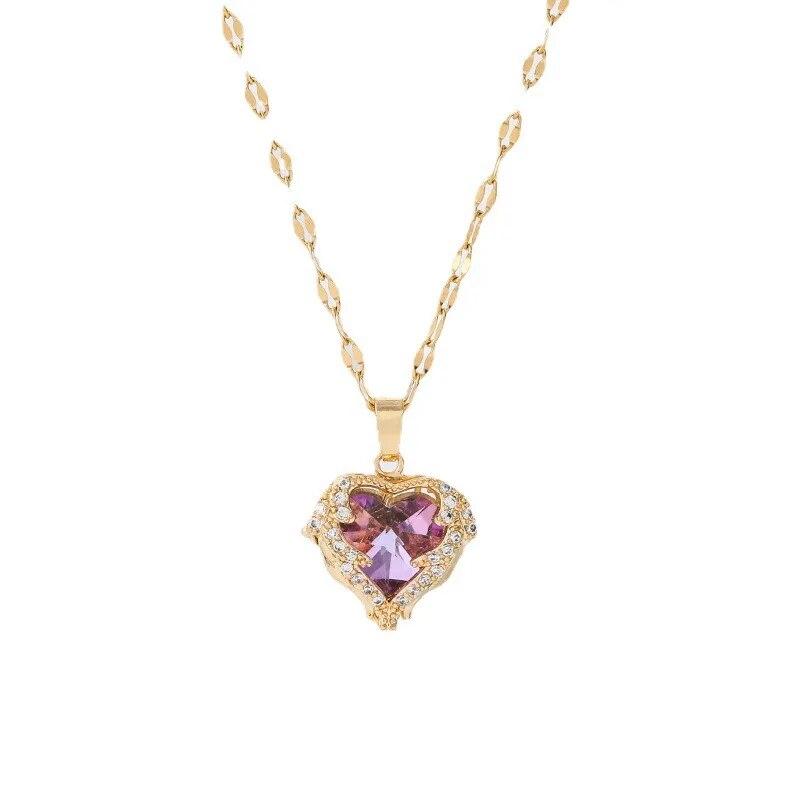 Luxury Zircon Crystal Heart Pendant Necklace For Women