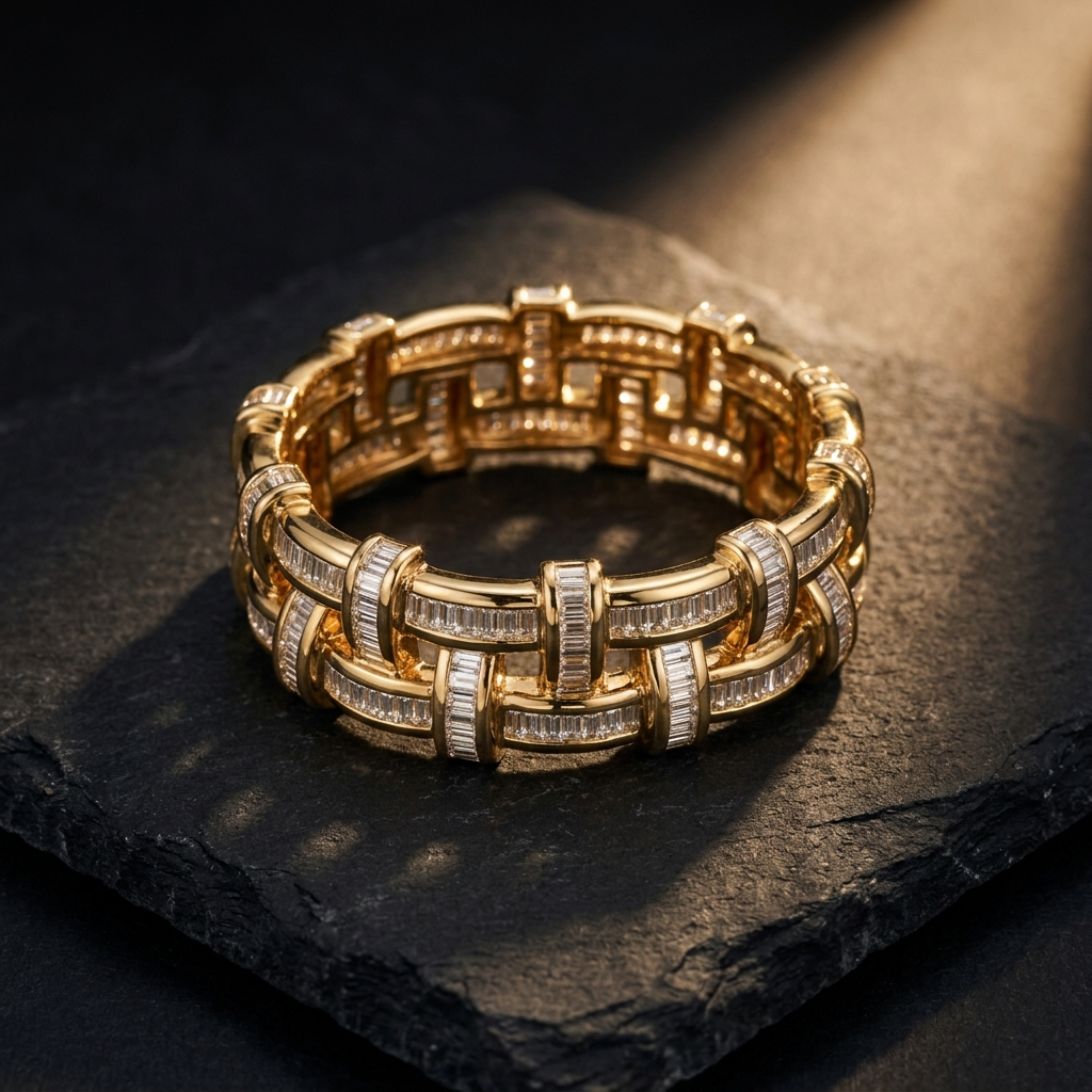 Basket Weave Design White Stone Bracelet