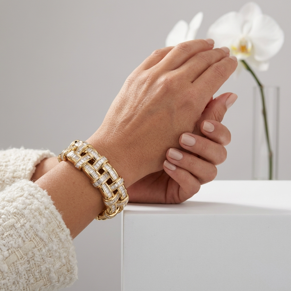 Basket Weave Design White Stone Bracelet