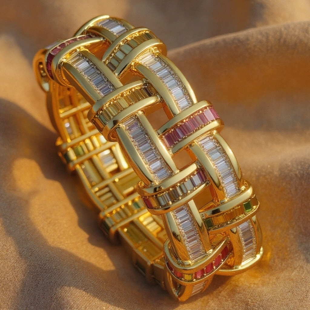 12.30CT Sapphire And Emerald Wide 18 Karat Bracelet