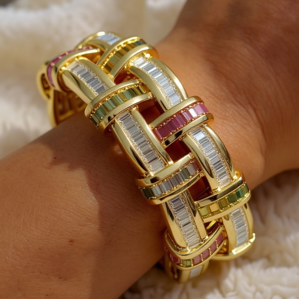 12.30CT Sapphire And Emerald Wide 18 Karat Bracelet