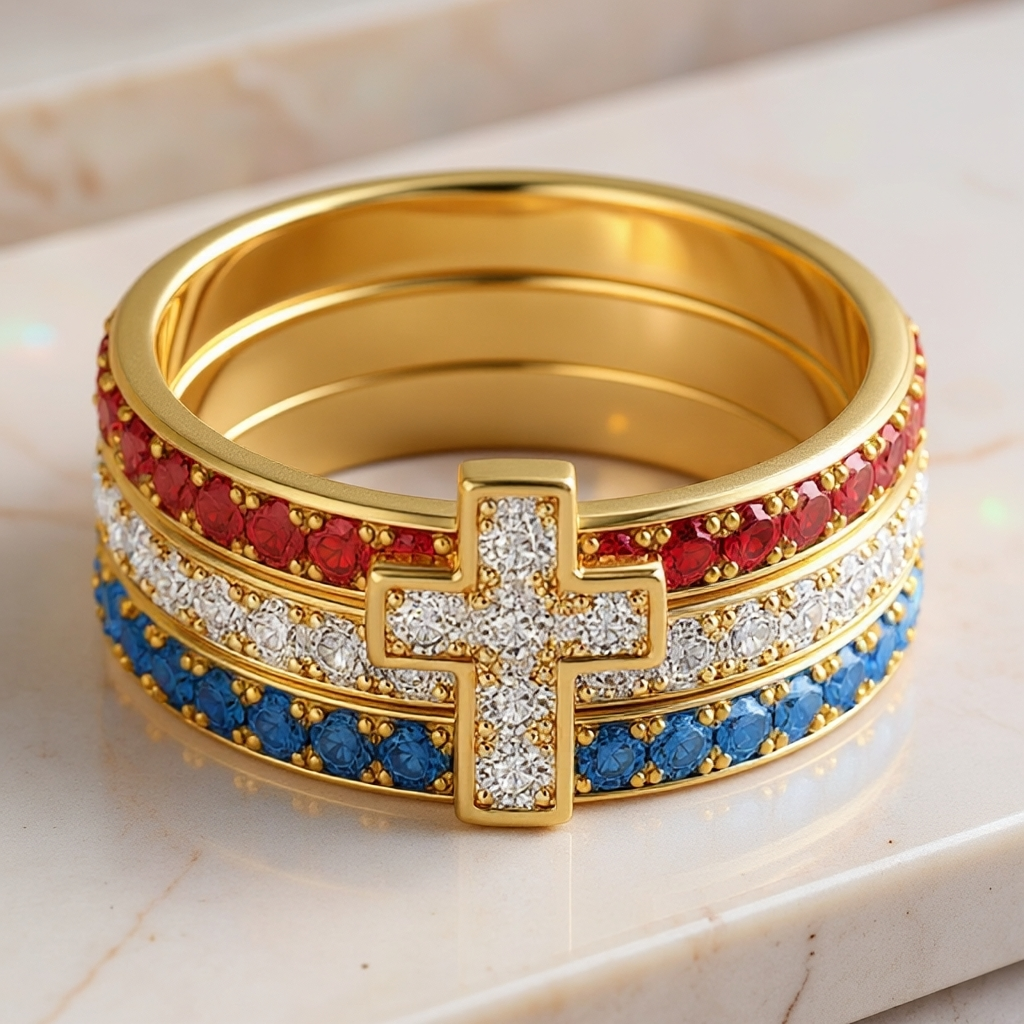 Unique America's Flag Tone Cross Sign Luck Ring