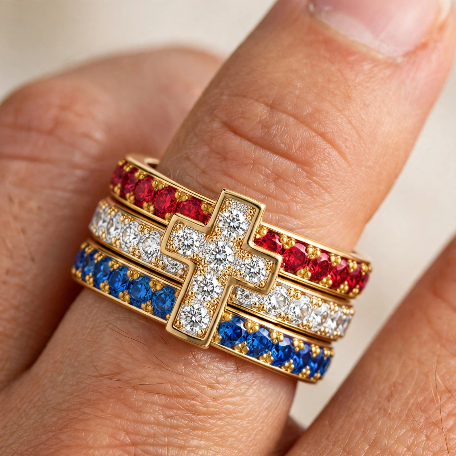 Unique America's Flag Tone Cross Sign Luck Ring