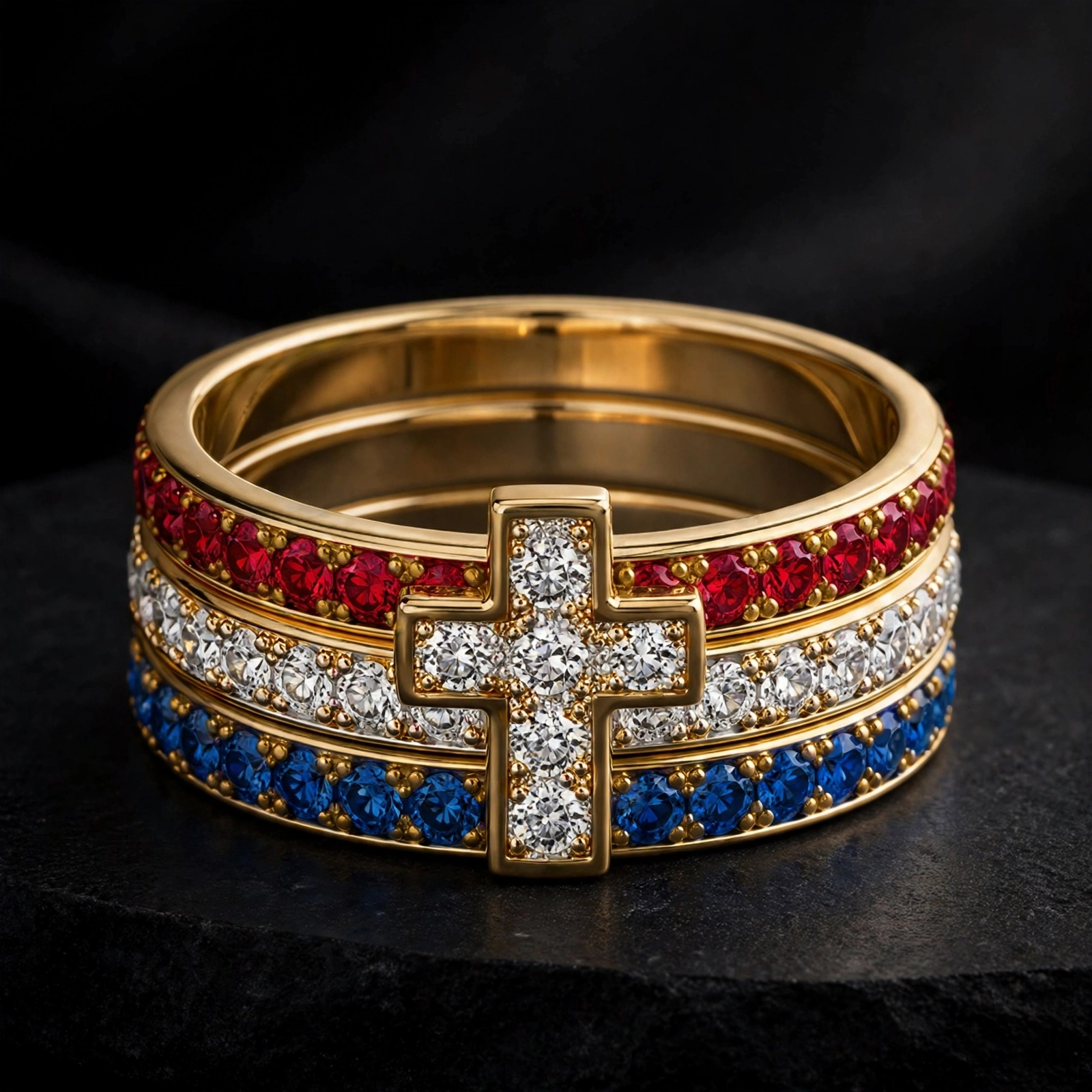 Unique America's Flag Tone Cross Sign Luck Ring