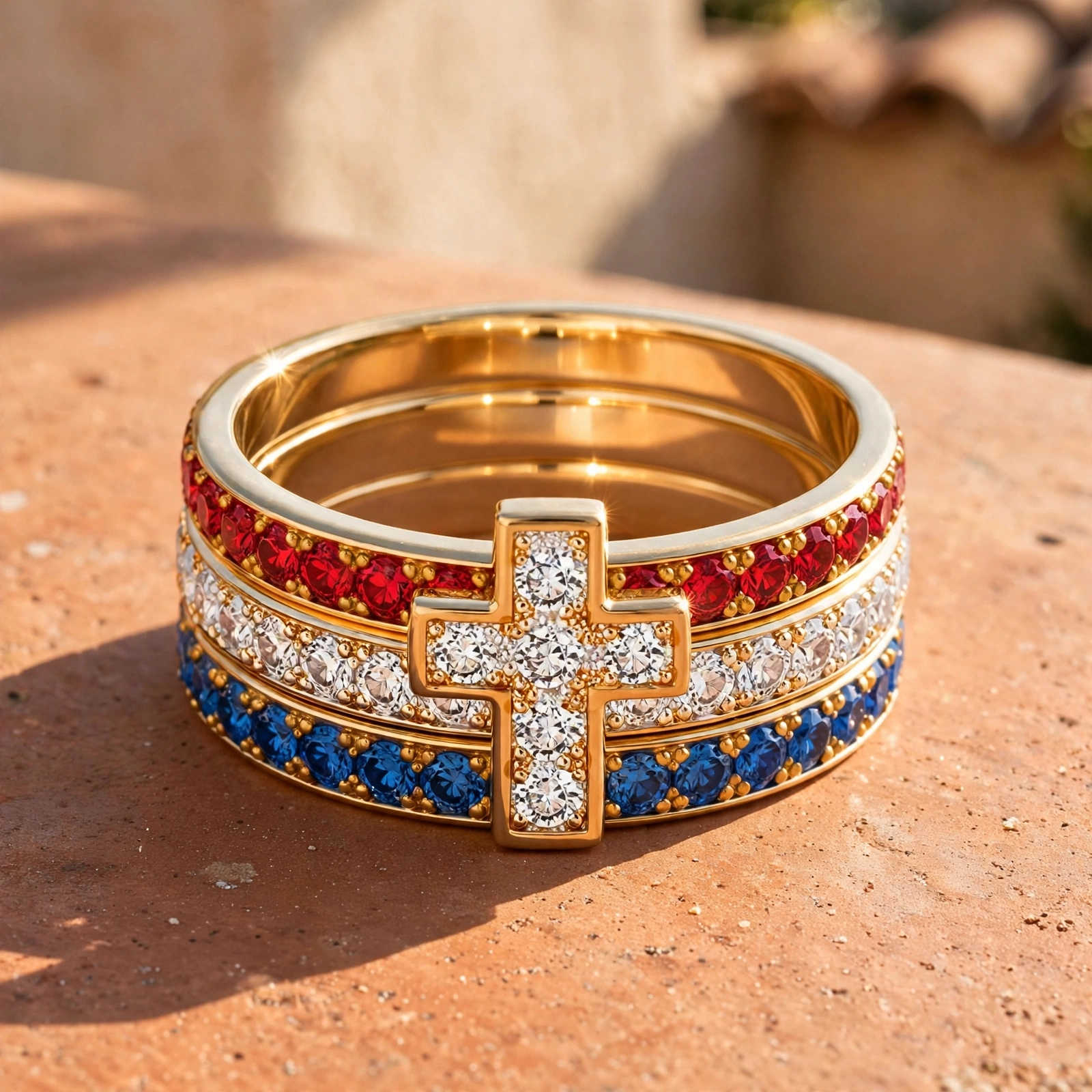 Unique America's Flag Tone Cross Sign Luck Ring