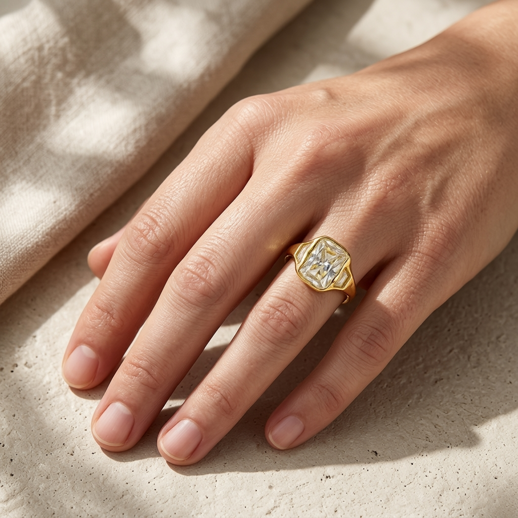 Unique Vintage Design Radiant Cut Three-stone Moissanite Ring