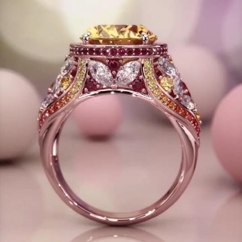 4.0 CT Three-stone Oval Cut Yellow Sapphire Halo Ring