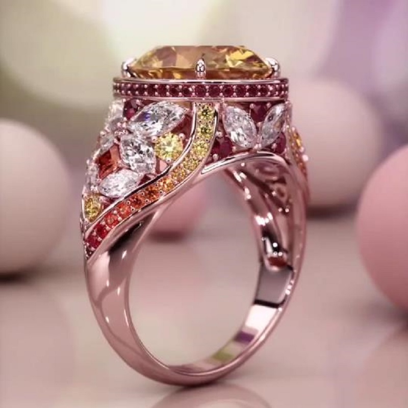 4.0 CT Three-stone Oval Cut Yellow Sapphire Halo Ring