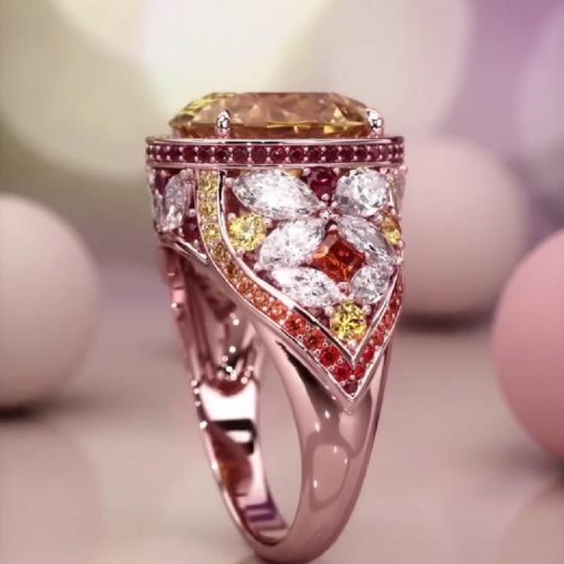 4.0 CT Three-stone Oval Cut Yellow Sapphire Halo Ring