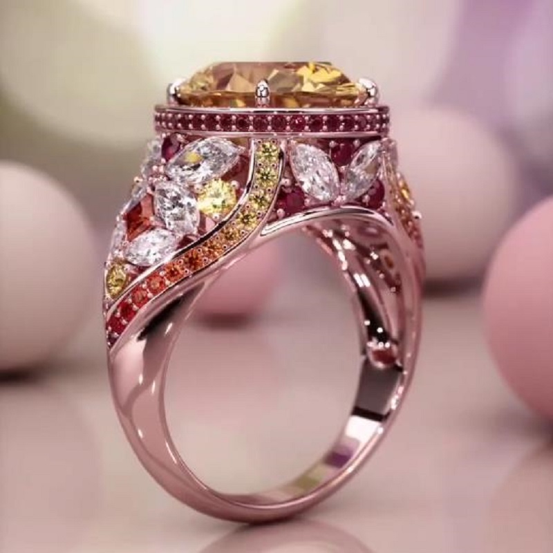 4.0 CT Three-stone Oval Cut Yellow Sapphire Halo Ring