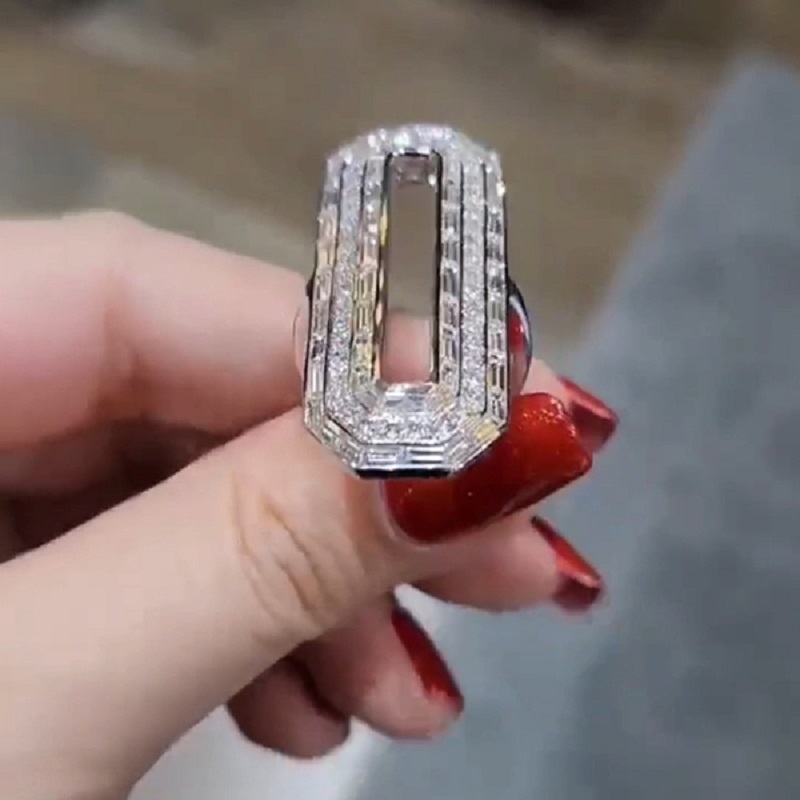 Diamond Infinity Set Brick Seven Color Zirconia Rainbow Double Row Ring