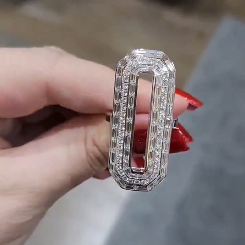 Diamond Infinity Set Brick Seven Color Zirconia Rainbow Double Row Ring