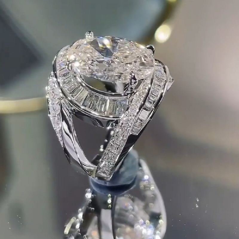 6.0 CT Luxurious Oval Cut Modern Engagement Ring In Sterling Silver