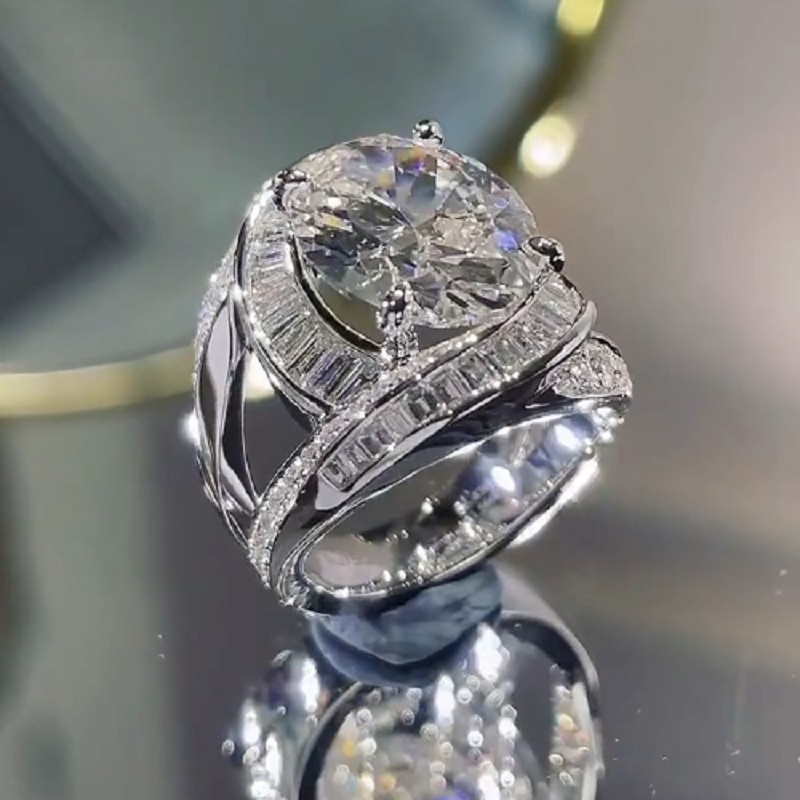 6.0 CT Luxurious Oval Cut Modern Engagement Ring In Sterling Silver