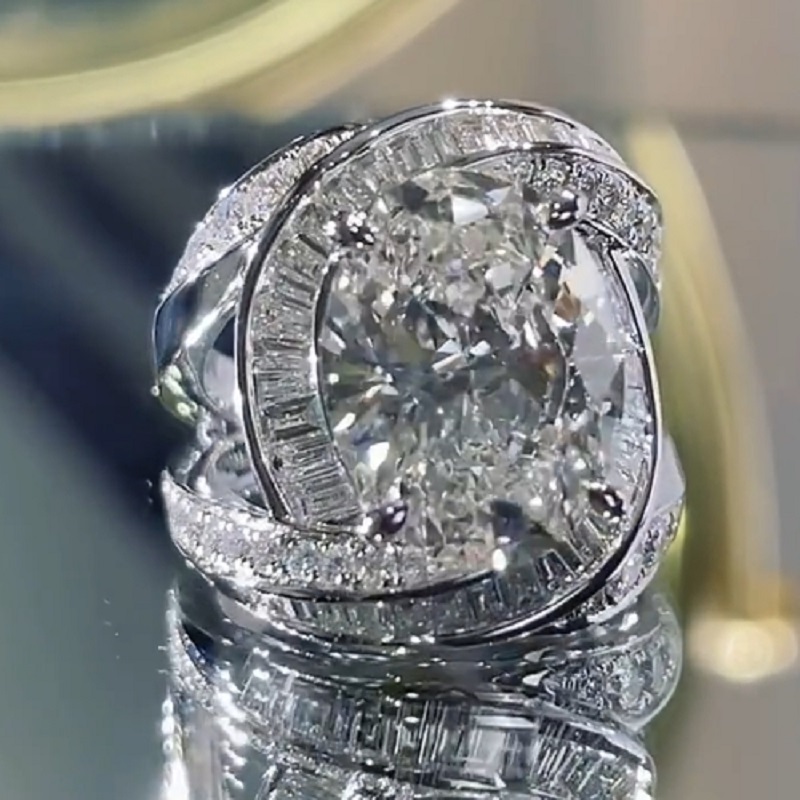 6.0 CT Luxurious Oval Cut Modern Engagement Ring In Sterling Silver