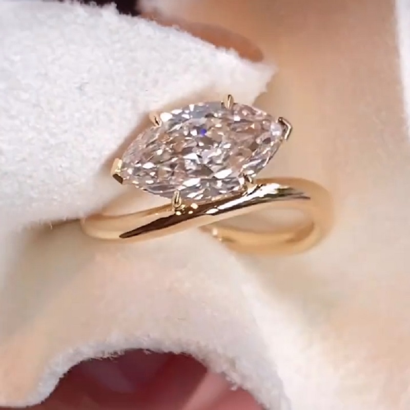 3.0CT Yellow Gold Marquise Cut Solitaire Ring