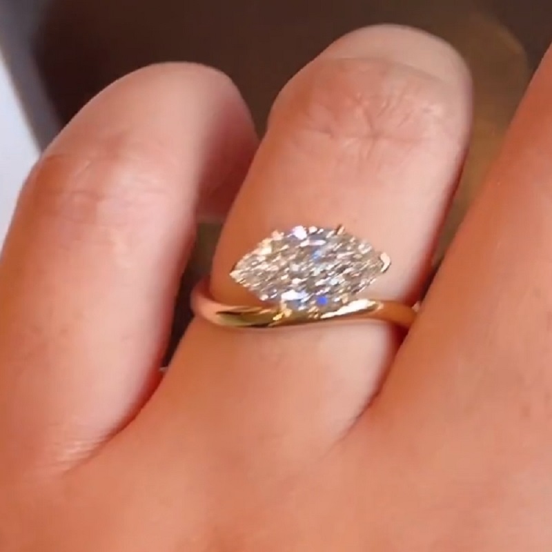 3.0CT Yellow Gold Marquise Cut Solitaire Ring