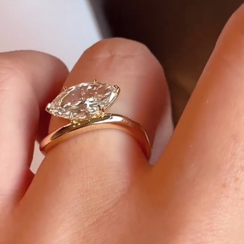 3.0CT Yellow Gold Marquise Cut Solitaire Ring