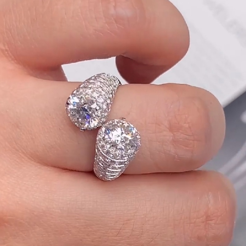 4.0CT White Gold Ring With Two Round Diamonds And Pave Diamonds