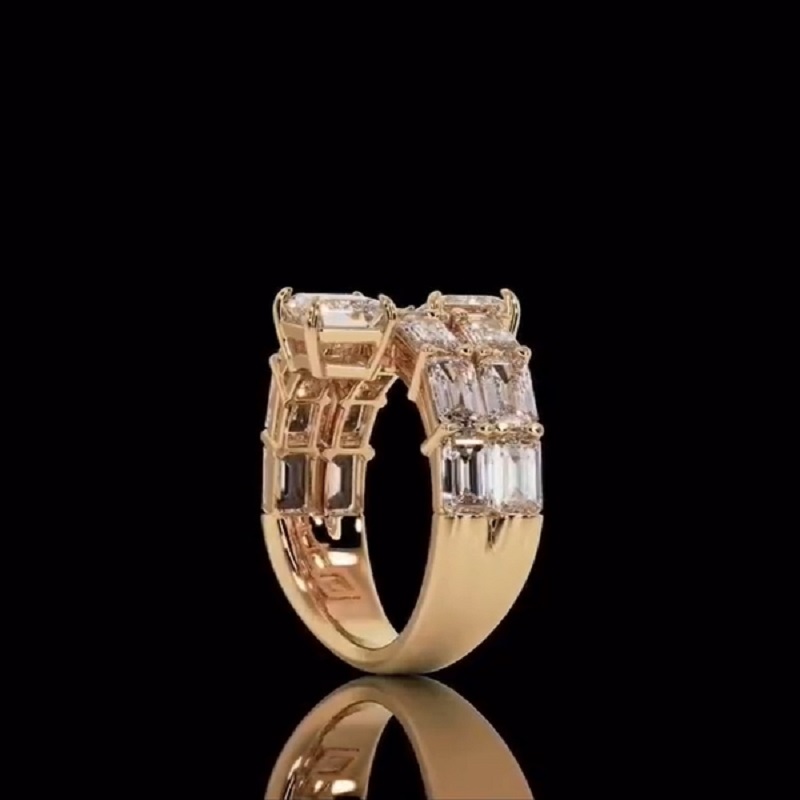 4.0 Ct Graduated Emerald Cut Diamond Pave Set Wrap Engagement Ring