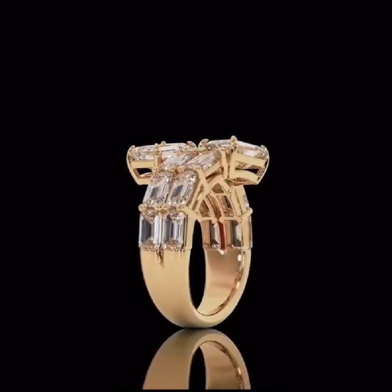 4.0 Ct Graduated Emerald Cut Diamond Pave Set Wrap Engagement Ring
