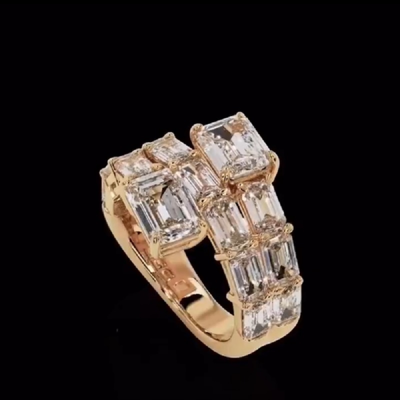 4.0 Ct Graduated Emerald Cut Diamond Pave Set Wrap Engagement Ring