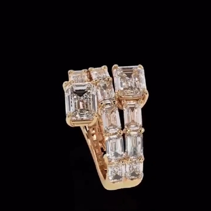 4.0 Ct Graduated Emerald Cut Diamond Pave Set Wrap Engagement Ring